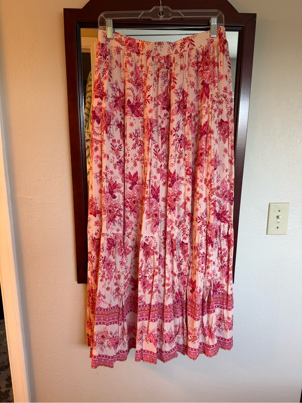 City Chic Pink Floral Tiered Maxi Skirt
